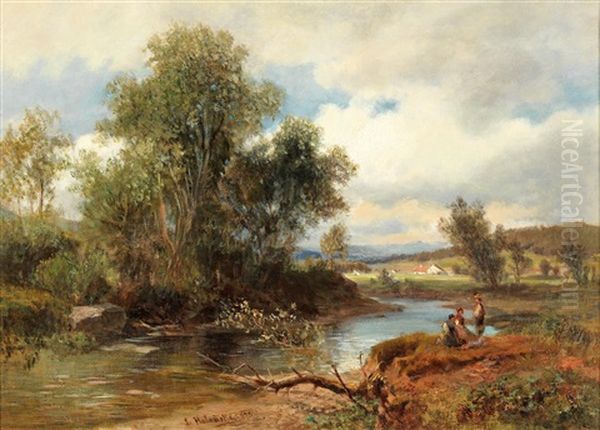 Bachlandschaft Mit Figurlicher Staffage Oil Painting by Ludwig Halauska