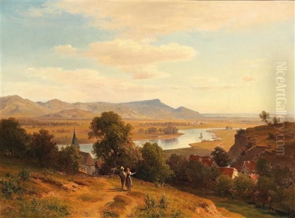 Flusslandschaft Oil Painting by Ludwig Halauska