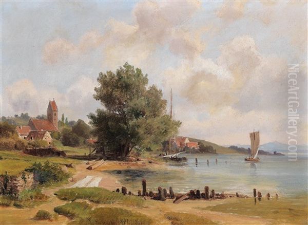 Scene Of Lake Constance Oil Painting by Ludwig Halauska
