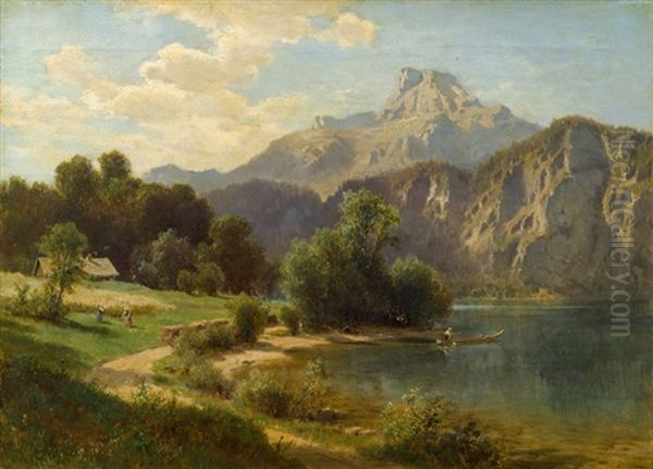 Schafberg Und Kienbergwand Am Mondsee Oil Painting by Ludwig Halauska