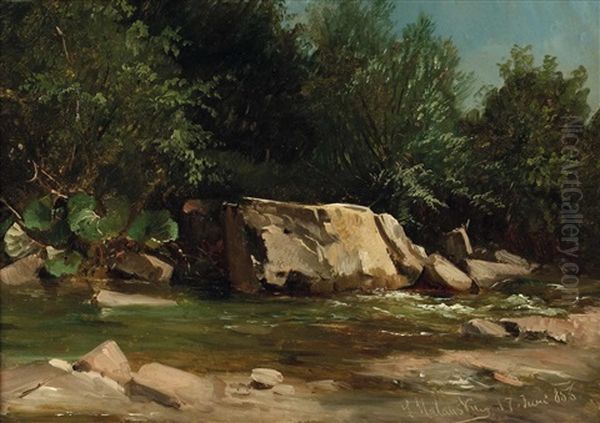 Der Halterbach In Hutteldorf Oil Painting by Ludwig Halauska