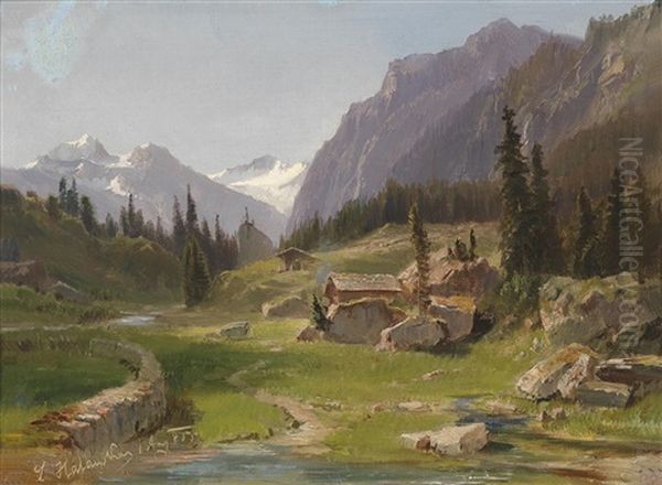 Idyllische Gebirgslandschaft Oil Painting by Ludwig Halauska