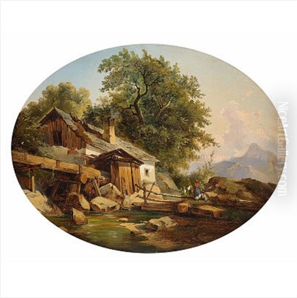 Alpine Idylle Oil Painting by Ludwig Halauska