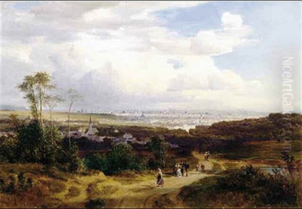 Fernsicht Nach Wien Von Der Anhohe Bei Hietzing (kuniglberg) Oil Painting by Ludwig Halauska