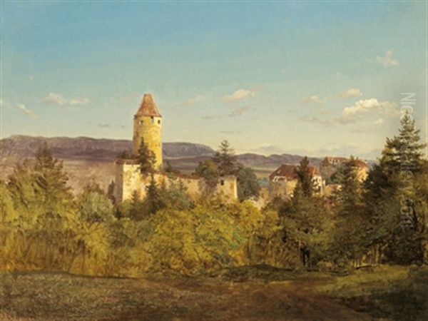 Blick Auf Burg Seebenstein Oil Painting by Ludwig Halauska