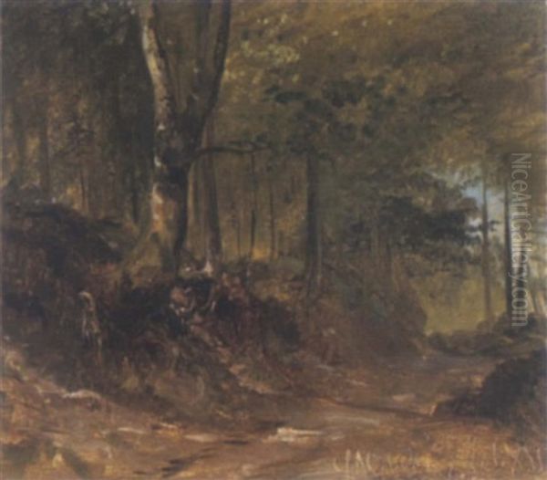 Ein Waldweg Oil Painting by Ludwig Halauska