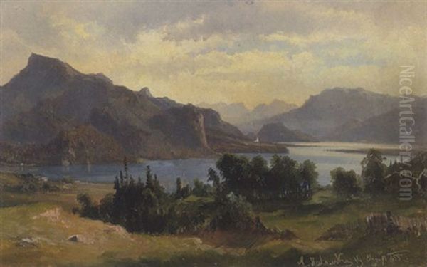 Osterreicher Gebirgssee Oil Painting by Ludwig Halauska