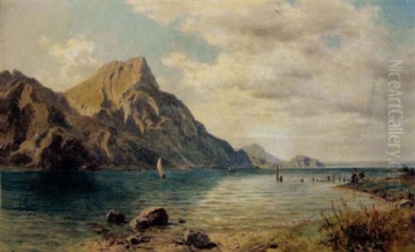 Der Sonnstein Am Gmundner See Oil Painting by Ludwig Halauska