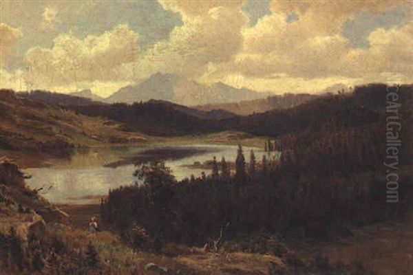 Reschensee (?) Oil Painting by Ludwig Halauska