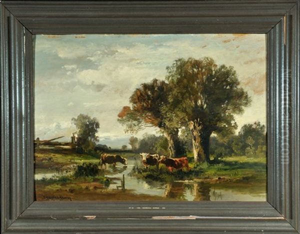 Weidende Kuhe Am Bachlauf Oil Painting by Fritz Halberg-Krauss