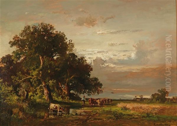 Driving Home The Herd Oil Painting by Fritz Halberg-Krauss