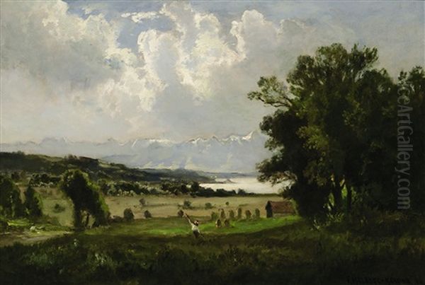 Bayerische Voralpenlandschaft Oil Painting by Fritz Halberg-Krauss