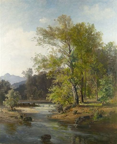 An Der Mangfall Oil Painting by Fritz Halberg-Krauss