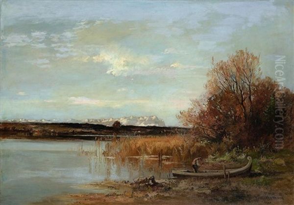 Fischerboot Am Ufer Des Starnberger Sees Oil Painting by Fritz Halberg-Krauss