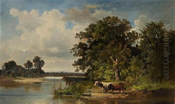 Kuhe Am Ufer Der Amper Oil Painting by Fritz Halberg-Krauss