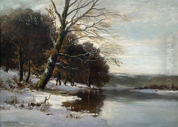 Winterliches Seeufer Oil Painting by Fritz Halberg-Krauss