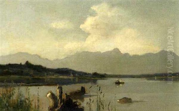 Morgenstimmung Am Simmsee, Krottenmuhl Oil Painting by Fritz Halberg-Krauss