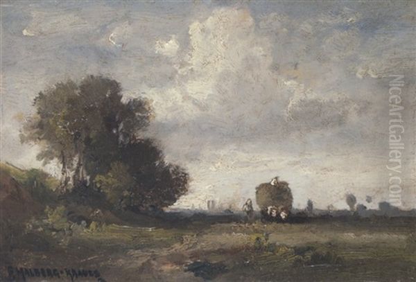 Heuernte Vor Munchen Oil Painting by Fritz Halberg-Krauss