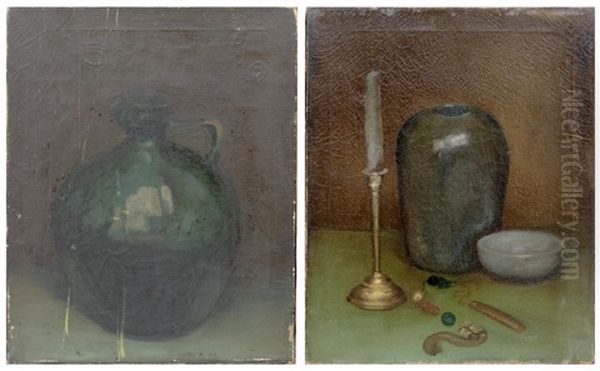 Still Life Of A Candle And Pottery Oil Painting by Philip Leslie Hale