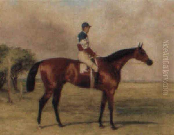 A Bay Race Horse With Jockey Up Oil Painting by Harry Hall