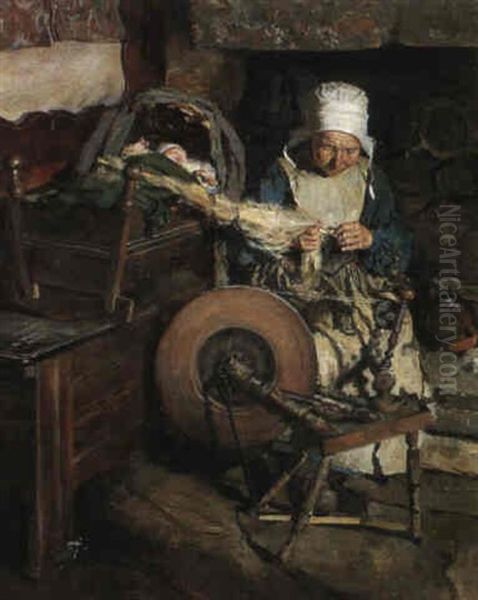 A Breton Interior Oil Painting by Richard Hall