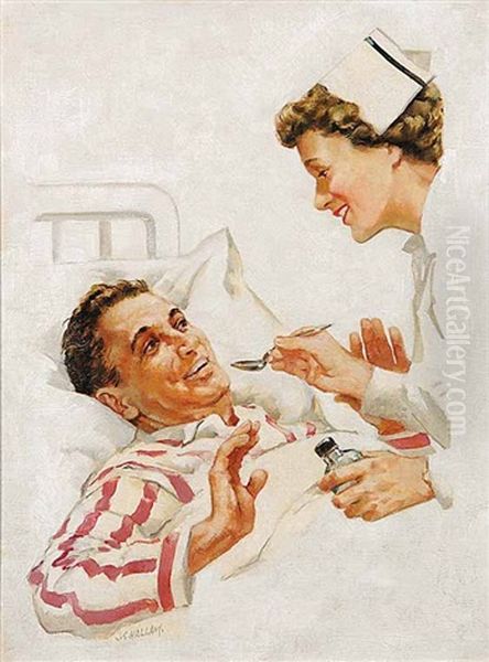 Untitled (nurse And Patient) Oil Painting by Joseph Sydney Hallam