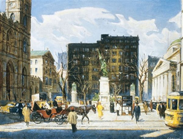 Place D'armes, Montreal Oil Painting by Joseph Sydney Hallam