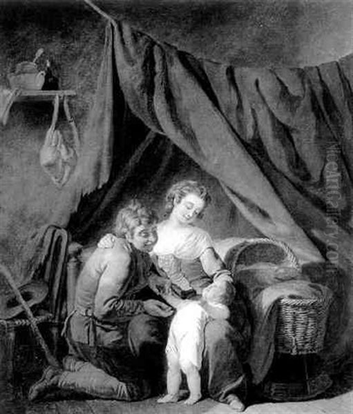 A Peasant Family In An Interior Oil Painting by Noel Halle