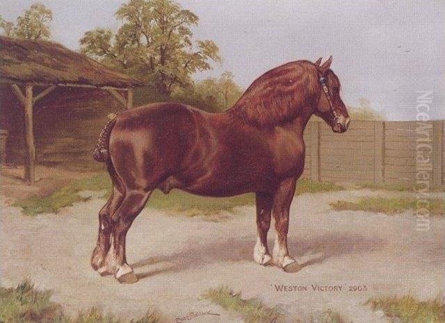 The Dark Red Suffolk Horse 'western Victory' Oil Painting by Charles Edwin M. Baldock
