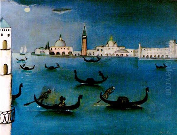 Gondoljarer I Mansken Oil Painting by Eric C. Hallstroem