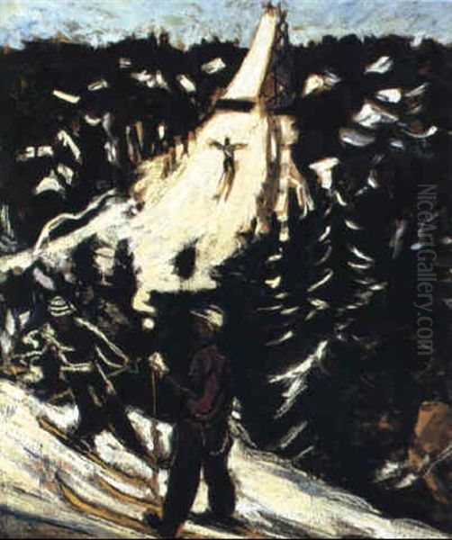 Backhoppning Oil Painting by Eric C. Hallstroem