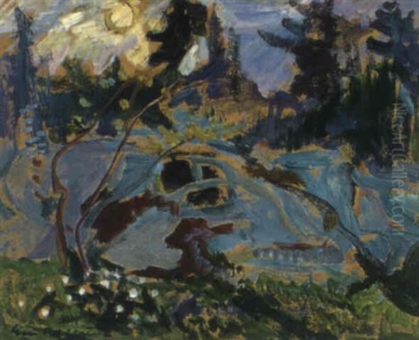 Sommarlandskap Oil Painting by Eric C. Hallstroem