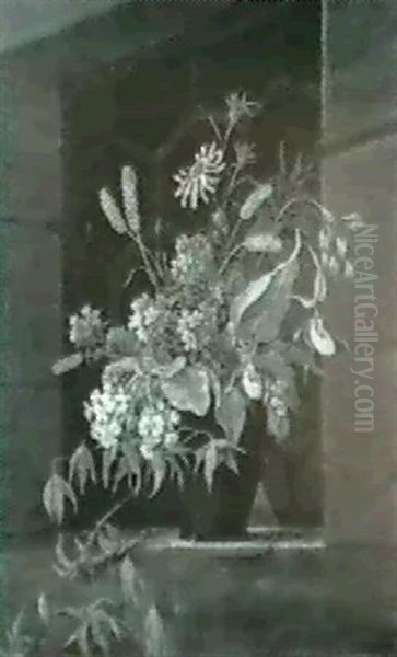 Weisenblumenstrauss In Einem Glas, In Einer Fensterleibung  Stehend. Oil Painting by Pauline Halmrecte Flechner