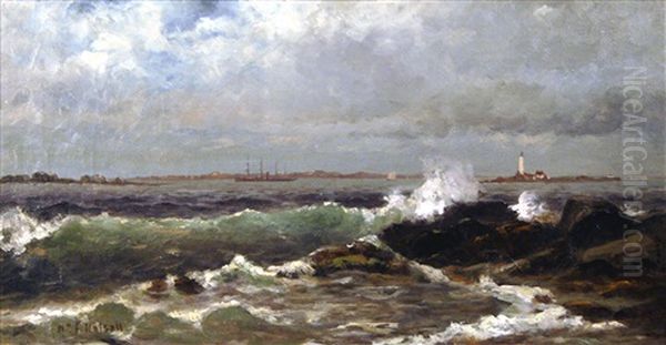 Seascape With Lighthouse Oil Painting by William Formby Halsall