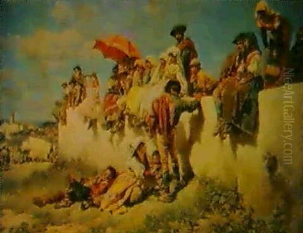 Waiting For The Blessing Of Pius Ix At St John Lateran,     Rome, 1869 Oil Painting by Keeley Halswelle