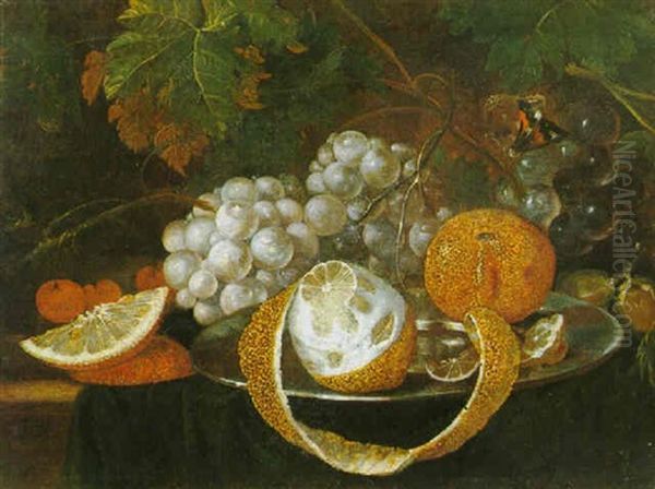 Stilleben Von Weintrauben, Orangen Und Einer Zitrone Oil Painting by Johann Baptist Halszel