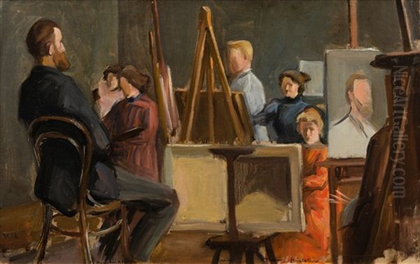 Artists At The Ateneum Oil Painting by Vaeinoe Haemaelaeinen