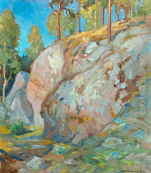 Sunlit Cliffs Oil Painting by Vaeinoe Haemaelaeinen