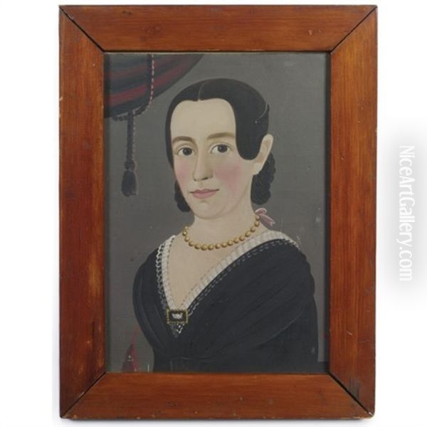 Portrait Of A Dark-haired Young Woman With Bow-knotted Pearls And Brooch Oil Painting by Sturtevant J. Hamblen
