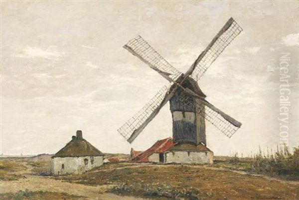 Bockwindmuhle Mit Gehoft Bei Nieuwport Oil Painting by Wilhelm Hambuechen