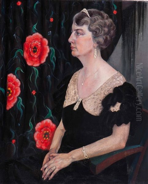 Elegant Seated Lady In Evening Dress Oil Painting by Jacobus Gerardus Hamel