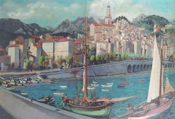The Harbour Of Menton Oil Painting by Jacobus Gerardus Hamel
