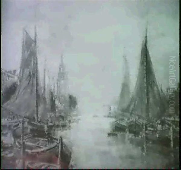 Hollandische Stadt An Der Zuiderzee Oil Painting by Jacobus Gerardus Hamel