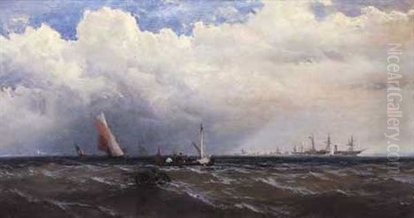 English Fishing Boats Oil Painting by James Hamilton