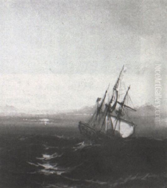 A Ship At Sunset Oil Painting by James Hamilton