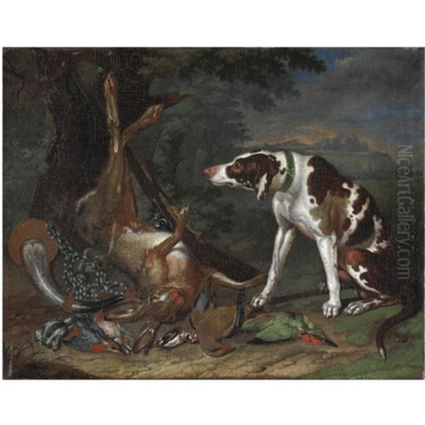 Cane Che Sorveglia La Caccia Oil Painting by Johann Georg de Hamilton