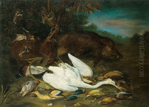 Jagdstillleben Mit Einem Adler Und Einer Flinte Oil Painting by Johann Georg de Hamilton