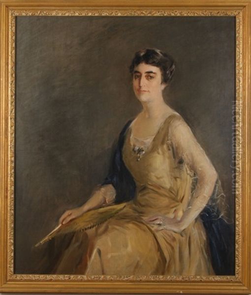 Woman With Fan Oil Painting by John McClure Hamilton