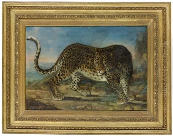 A Leopard Oil Painting by Philipp Ferdinand de Hamilton