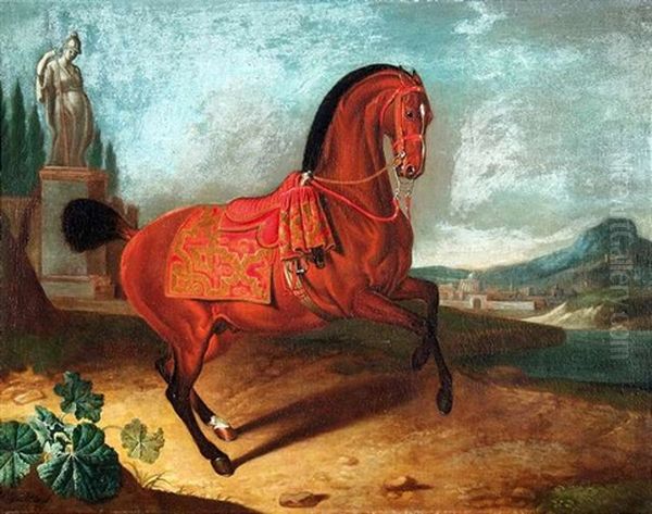 Hengst In Der Levade Vor Landschaft Mit Einer Statue Der Minerva Oil Painting by Philipp Ferdinand de Hamilton